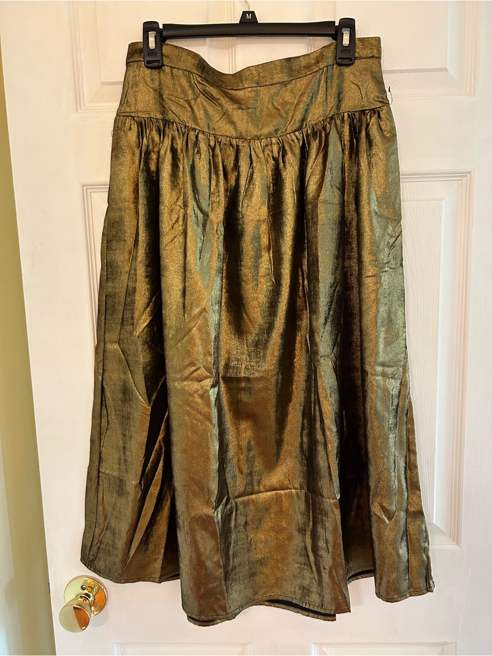 Banana Republic Olive and Gold Shimmer A-Line Midi Skirt